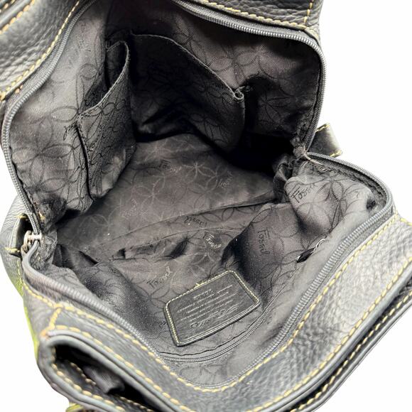 Fossil Black Pebbled Leather Shoulder Bag Satchel Tote Purse - Picture 13 of 14